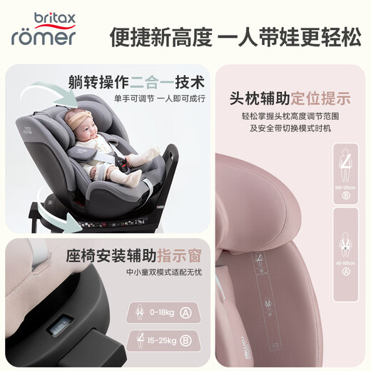 宝得适（BRITAX）宝宝儿童安全座椅0-7岁isize认证正反360°旋转成长骑士air薄雾粉