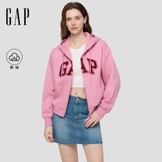 Gap Women's 2025 Autumn New Towel Embroidered Logo Fleece Loose Zipper Hooded Sweatshirt Jacket 829621