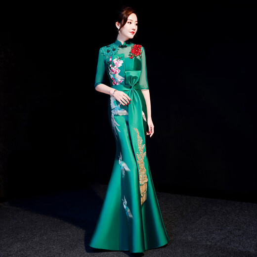 Шоу Timmerchi's Cheongsam расширенное выступление костюма Банкет вечернее платье зеленое рыбное хвост команда наблюдает за элегантным элегантным зеленым 679 3XL Около 130 джин [Джин равняется 0,5 кг]