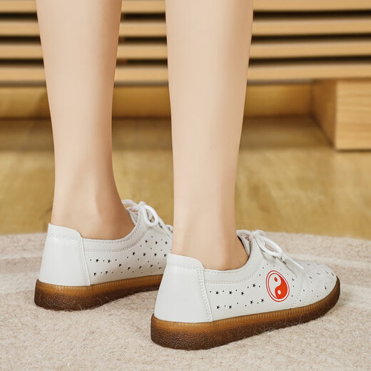 QISA Zapatos casuales para mujeres 20205 Summer NUEVA Moda versátil y cómodos zapatos de mujer Flat Sole Hollow Breatable sin deslizamiento para mujeres NM-6210 Platinum Hole 38