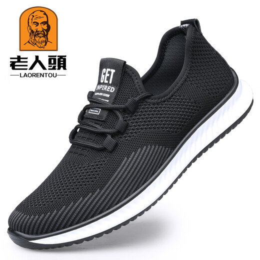 Alter Mann des Mannes (Laorentou) Netzschuhe Herren-Gelegenheitssportschuhe 2024 Frühling neu atmungsaktiv und geruchssicherer Mesh Schuhe Outdoor Reiseschuhe 15905 Schwarz 37