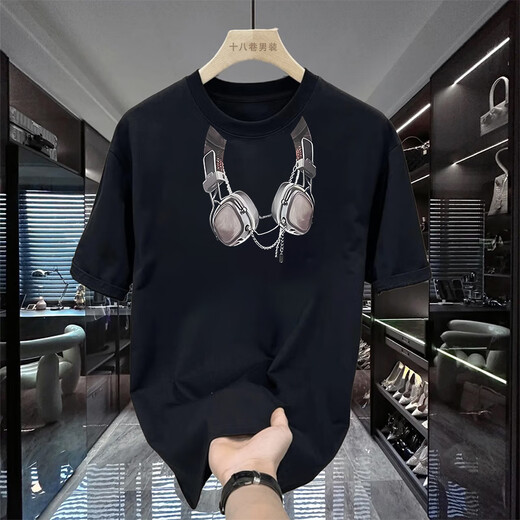 Jeep Spirit Creative Creative Heavyweight Pure Cotton High-Quality T-Shirt Pure Cotton Kurzärmelige und Frauen lockern vielseitige, trendige runde Hals-Top V833 Black S