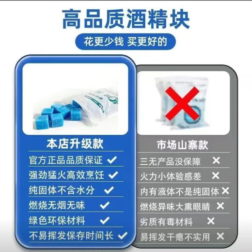 Zixian Solid Alcohol Block Fuel Wax Odorless Household Burn-resistant Outdoor BBQ Dry Pot Commercial Hot Pot Solid Selection Blue Small Squares 1 Inch 10g 100 Pieces Each piece can burn for about 5 minutes