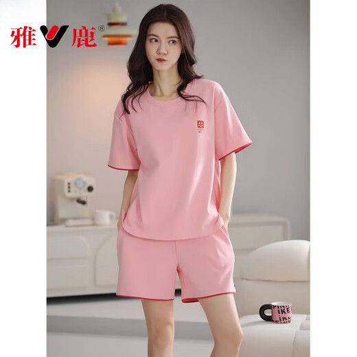 雅鹿2025年新款睡衣女夏季纯棉短袖甜美休闲运动家居服套装 Z9859 2XL 【建议140-160斤穿】