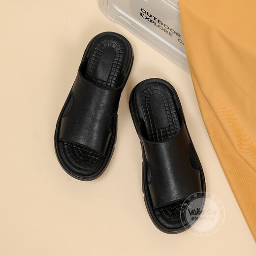 Swipers Walker Shop pour hommes [tissu de cuillère de vache sélectionné] non glissant, sale, simple et à la mode et polyvalent les pantoufles pour hommes noir 41