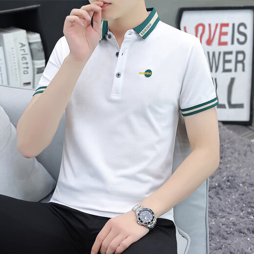 Hailan Lapel Paul Polo Shirt Kurzärärmelte T-Shirt Herrenmodik Sommergeschäft Casual Youth Collared Top Kleidung Qy686 White 4xl [180-200jin [Jin ist gleich 0,5 kg]]