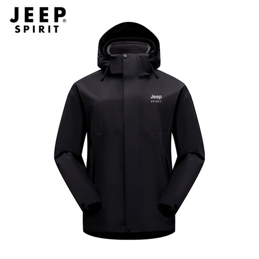 JEEP SPIRIT Jacket Men's Outdoor Three-in-One Fleece Warm Jacket Men's Windproof and Waterproof Mountaineering Jacket Jet Black 4XL