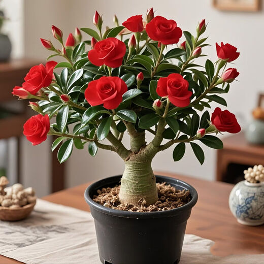 New desert rose, double petals, large flowers, strong fragrance, succulent rose flower plant, easy to live in all seasons, easy to raise for lazy people, clearance, double petals, atmospheric red, 8-year-old seedlings, 1 pot/original soil, original pot, guaranteed to survive