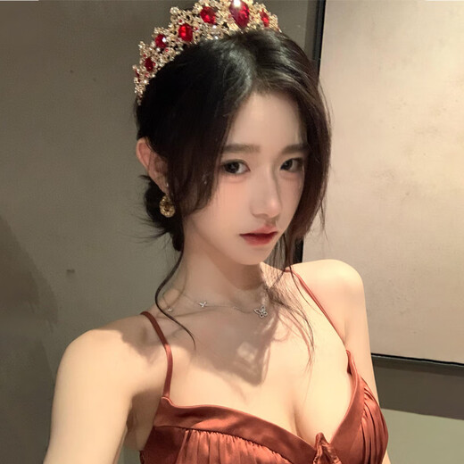 Aoyanlai light luxury princess 18th birthday crown bride ruby crown headband head role-playing earrings hair single product retro palace crown