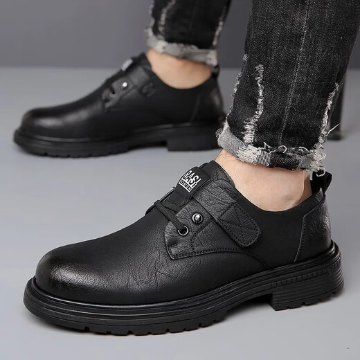 Pang Donglai DL Zapatos para hombres 2025 Spring New Genuine Leather Breathable Casual Shoes de cuero espesas Sombrosa Toe Big Toe Work Shoes 9908 Black Plus Fleece Style 42