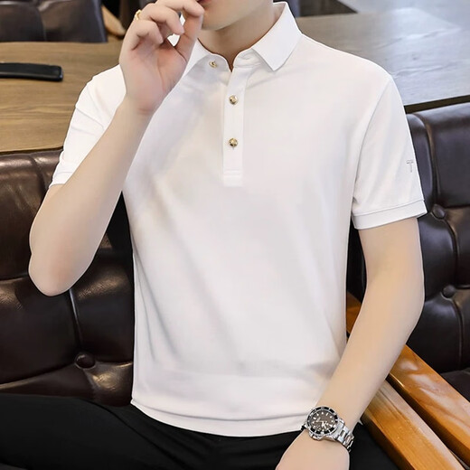FJLT Light Luxury High-End Brand Camish Camiseta para hombres en verano NUEVA FANACIÓN NEGOLO DE ENTERA DE ENTRA CORTA NEGOCIO AL ARRIO F6628 (NEGRO) 3XL (recomendado 160-175 Jin [Jin equivale a 0.5 kg])
