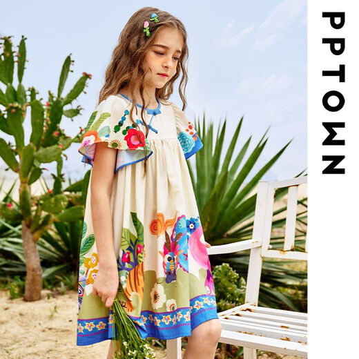 Brangdy girls short-sleeved dress summer 2025 new children's princess skirt national style new Chinese skirt women 11965 yellow flowers 120 cm