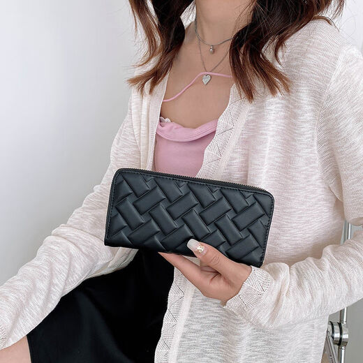 Buchao Miao Boutique Mode Internet Promi Organ Brieftasche Frauen Langkapazität Frauen Kupplung koreanische Version Solid Color Reißverschluss Brieftasche Schwarz Schwarz