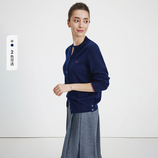 Navigare意大利小帆船毛衣外套女士秋冬款纯羊毛圆领羊毛衫气质针织开衫 海军蓝 S