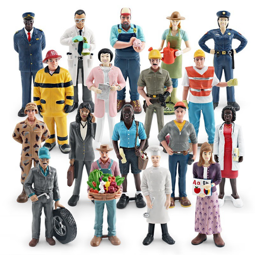 18 Arten von simulierten Puppenmodels Lehrerin Koch Koch Auto Reparaturärzte Doktor Feuerwehrkrankenschwester Ornamente Kinderspielzeug T15865 Chef 73g