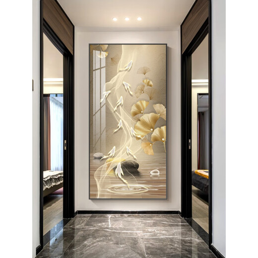 
KAOOSEEN entrance decoration painting facing the door 2024 sense vertical version entrance decoration painting modern light luxury meaning good corridor passing (Jiuyu Happiness) 135751 60*120 Local rich gold frame crystal porcelain painting (crystal porcelain craft + handmade diamond inlay