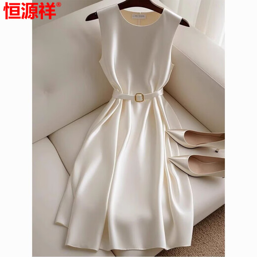 
Hengyuanxiang high-end ice silk white dress French temperament high-end and elegant, elegant and exquisite formal occasions sleeveless summer white dress [collect and pay priority shipping] L Recommended 110-119Jin [Jin equals 0.5 kg]