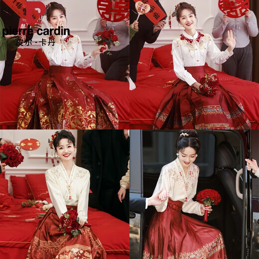 皮尔卡丹（pierre cardin）新中式红色马面裙敬酒服国风汉服套装小个子2025新款结婚订婚礼服 单上衣829+橘子花海云肩+腰链+7 S (建议80-90斤左b