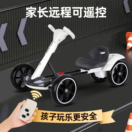 Sinico children's kart four-wheel 3-10 years old electric 6-12 years old without installation can be used as a portable toy car for adults. White [double battery + Bluetooth + long body + remote control] Early education music, birthday gift for boys and girls