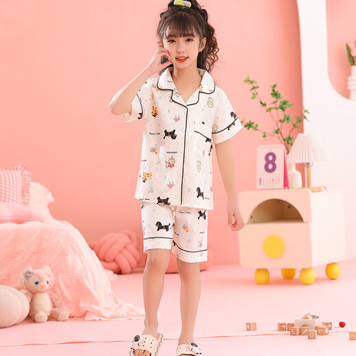 儿童纯棉短袖睡衣家居服套装春夏季新款薄款空调服 棉757 150 (18)