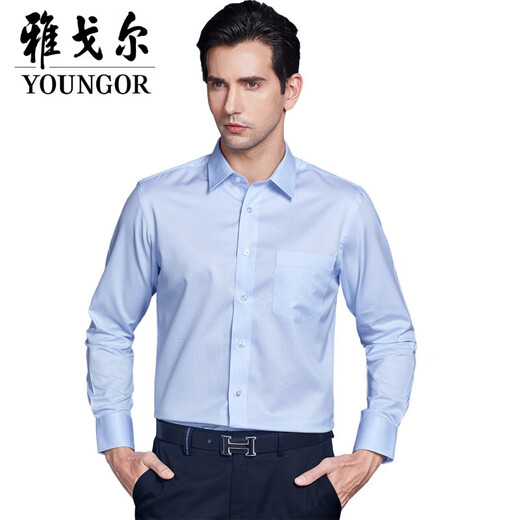 CEO雅戈尔旗舰官方店衬衫男长袖条纹蓝色免烫商务中青年寸衫宽松休闲 旗舰官方-TLVP14380 46 /190 【200-215斤】