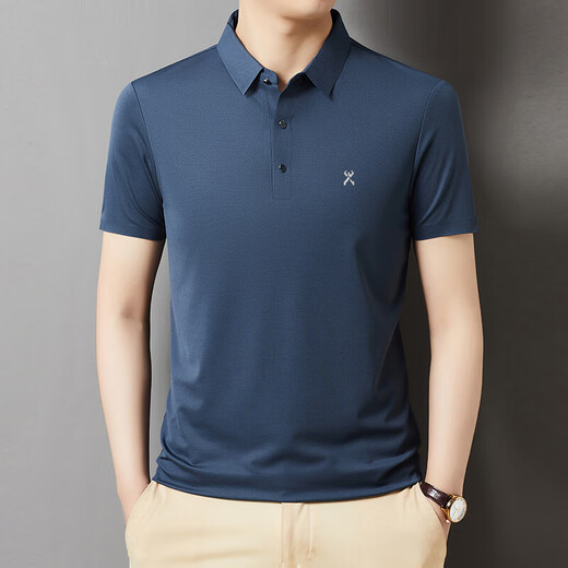 Jinba Men's Clothing (K-Boxing) Jinba Brand Men's Short Sleeve T-shirt Mulberry Silk Summer Casual Lapel Men's Polo Shirt [Diamond Green] 699 L 175/92A