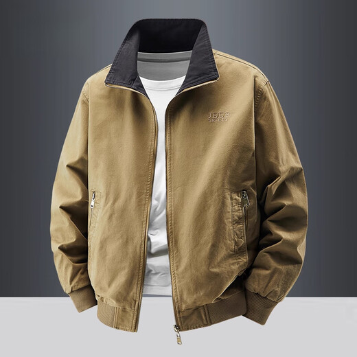 JEEP SPIRIT Jeep Reversible Jacket Men's Autumn and Winter Multi-Pocket Stand Collar Jacket Pure Cotton Work Jacket Men's Spring and Autumn Army Green Reverse Black Blue XL Recommended Weight 130-150 Jin Jin is equal to 0.5 kg