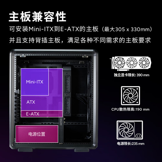 酷冷至尊（CoolerMaster）MF500 Mesh黑色 EATX电脑机箱 双20cmARGB风扇/铝质型材/玻璃侧板/支持CPUGPU双水冷/独立显卡支架