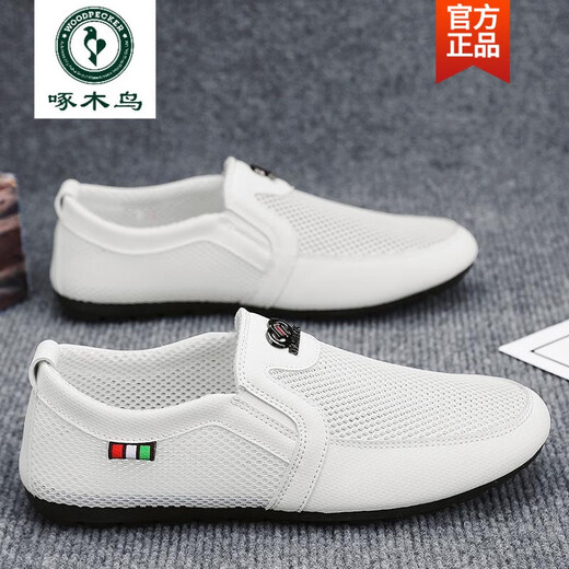 Woodpecker official men's shoes for summer breathable and odor-proof mesh shoes mesh hollow old Beijing cloth shoes one foot to have casual beans PL5009 gray-flagship single layer 39 standard casual shoe size