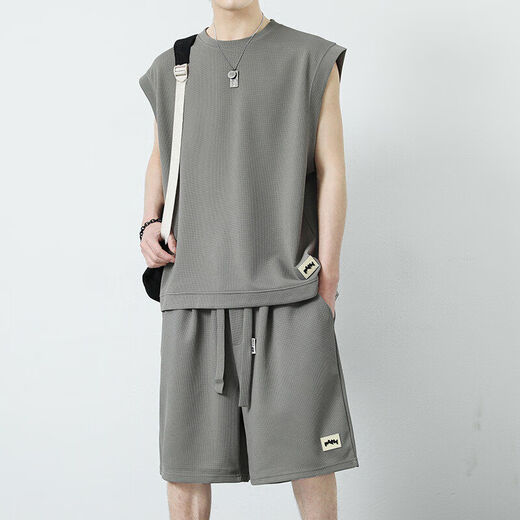 Brangdy2025 new summer boy casual sports suit trendy versatile handsome young man handsome set 5155 black 4XL