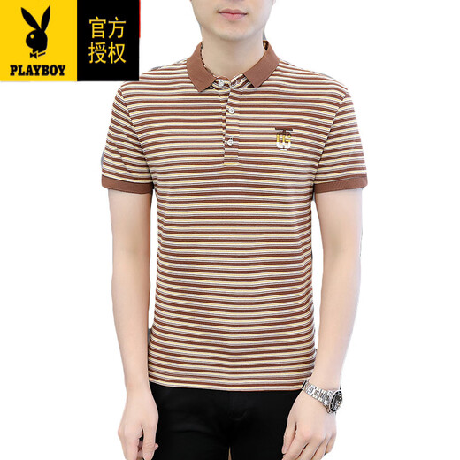 Playboy (Playboy) Herren Striped Kurzärmel-Polo. Hemd für Sommer dünne reine Baumwollhals-T-Shirt Trendy Vielseitiges Eis Seiden-Top V-Shirt 6626 Gray M Jin [Jin ist gleich 0,5 kg] ungefähr