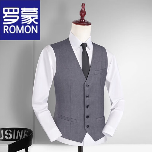 罗蒙（ROMON）男士西装马甲2025商务套装职业背心新郎伴郎结婚坎肩兄弟团西服夹 灰色马甲+西裤 2XL 体重150-165斤