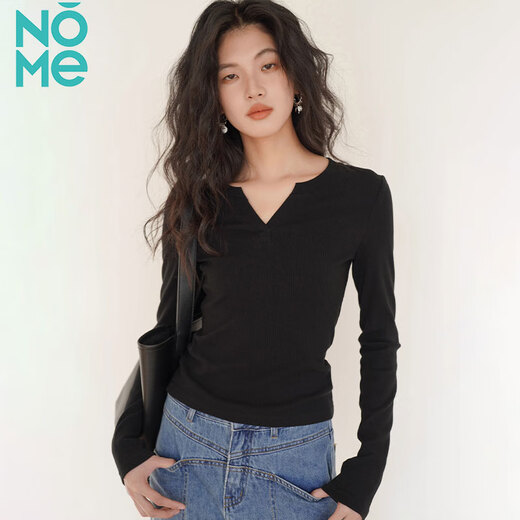 NOMEv collar long-sleeved spring inner layering shirt slim and versatile top dark gray M 95-105Jin Jin equals 0.5 kg