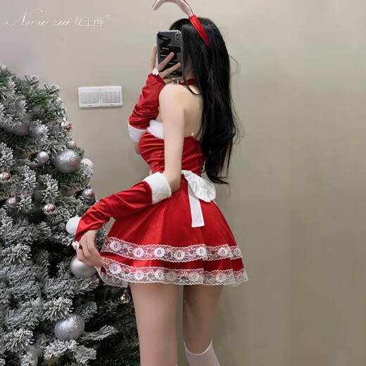 情趣内衣2025新款性感圣诞节兔女郎诱惑装激情床上情侣约会战袍服 新年兔兔套装粉9756镂空网衣套装 M建议80-105斤)
