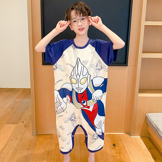 冬雾儿童连体睡衣童夏季短袖薄款纯棉蛋仔孩防踢被家居服 9926-蜡笔小新 6码[身高80-90cm体重25-30 均码