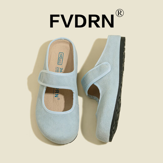 Luxury style Birken half-slippers for women lazy people pedal 2025 summer new thick sole high-rise Velcro casual Baotou sandals HCS-828-2 blue 38
