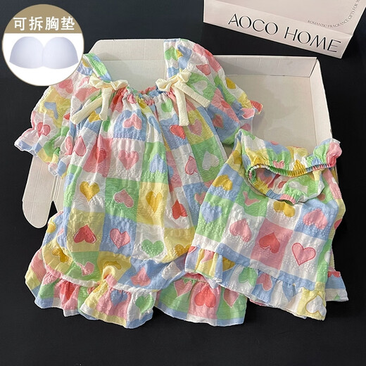 
Xiangyaxin pastoral style pajamas for women in summer cloud cotton with chest pad sweet short sleeves 2025 new princess style home clothing set 9902-2 Monet pink flower M