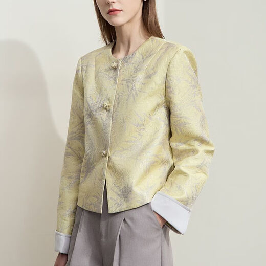 Amii [New Chinese Style] 25 Spring Retro New Chinese Style Small Flavour Style Jacket Jacket Elegant Classical Short Jacket Femmes Beige M