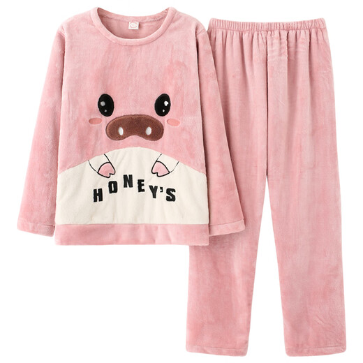 Shantoulin Village Coral Fleece Couple Pyjamas for Women in Automne and Winter Flannel Men's Fleece Fleece épaissis mignon Pullover Plus Fat et Set Set Ya867 Flanelle de porc mignonne m Women (80-100jin [Jin est égal à 0,5 kg]))