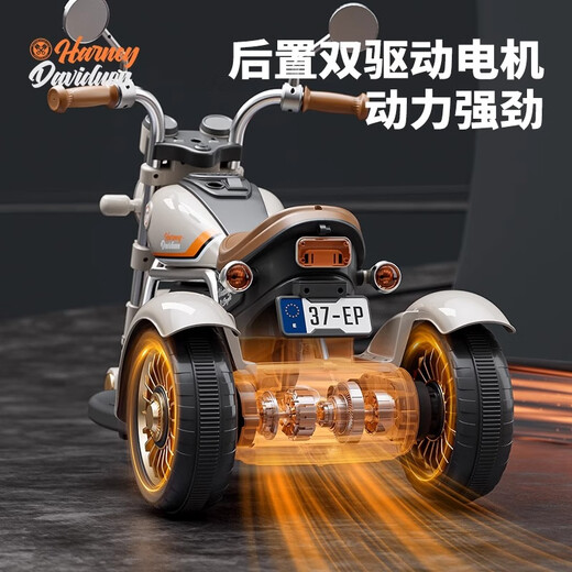 Bebel children's electric bike motorcycle 1-3-6-8 year old children can sit on a baby remote control car for boys and girls birthday gifts, full of brown [dual drive 12V4 battery + remote control]