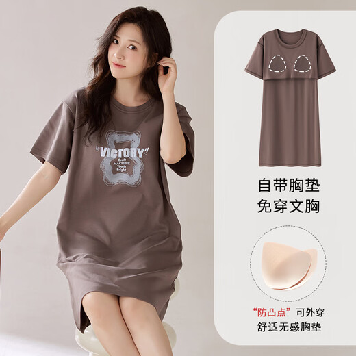 Yalu neuer Stil mit Brustpadnachthemd für Frauen für Sommer für den Sommer reines Baumwoll kurzärmelige Mitte des Längen-Pyjamas für Frauen losen lässige schwangere Frauen können außerhalb von LZ12532X 2xl 175 tragen
