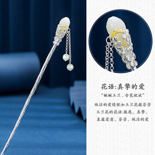Dingjing S925 silver Hetian jade tassel hairpin step shake ancient style hairpin women's high-end new Chinese style hairpin hairpin headdress