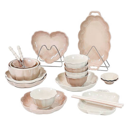 
Illusion bowl and dish set for household ceramic plate underglaze colored tableware bowl and plate light luxury rice bowl and bowl utensil gold-painted 4-6 people food gift box 1355