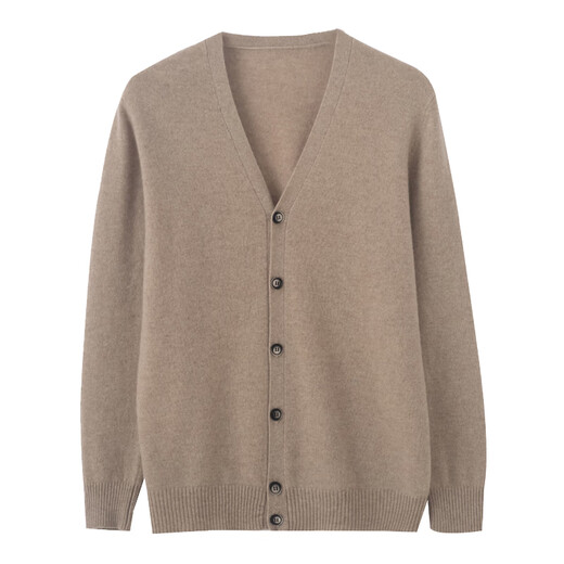 Pierre cardin spring and autumn new cashmere knitted cardigan men's V-neck solid color thin sweater youth loose cardigan large size jacket gray L