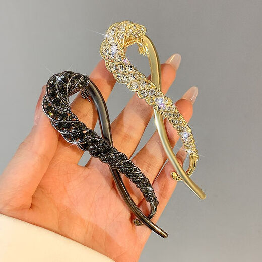 High-end sparkling rhinestone hairpin for women with updo hair on the back of the head, hairpin CLp for women with full diamond hair accessories jd rhinestone twist clip, gold + black, 2 pack