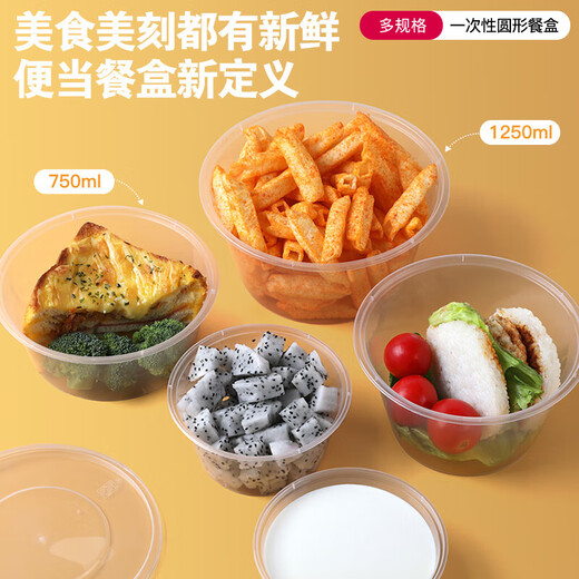Disposable lunch box round square packaging box food grade fast food takeaway stall fruit bento soup powder box thickened 1000 rectangular with lid 10 sets