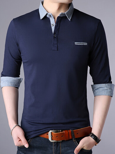Camiseta de manga larga de algodón puro de Tuqian para hombres Camisa de la base de solapa de mediana edad Spring and Summer Men's Tops Trendy Autumn Camiseta Casual 1506 Azul [Summer Estilo de manga corta] M (115jin [Jin equivale a aproximadamente 0.5 kg]) Tamaño igual
