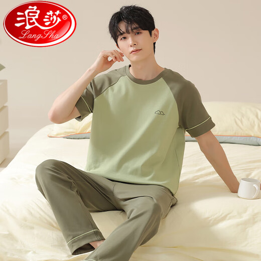 浪莎（LangSha）2025新款短袖睡衣男士纯棉夏季薄款可外穿全棉家居服套装 NS13601 3XL