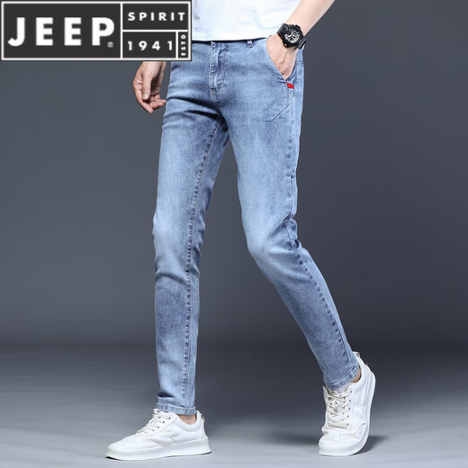 JEEP SPIRIT summer men's stretch jeans summer thin 2025 new pants men's casual slim feet light-colored trousers black 1048 models 28