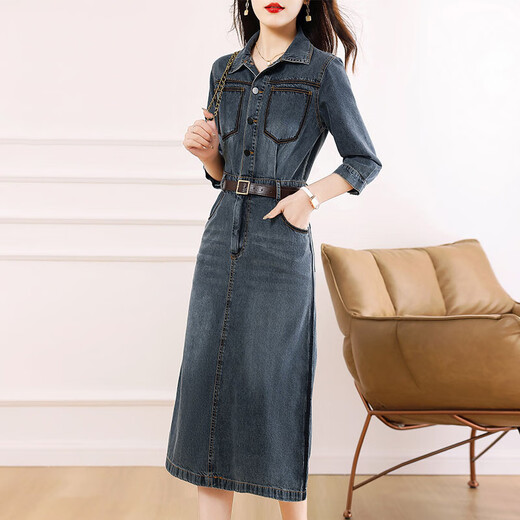 Egeangy Light Luxury Brand Kleid für Frauen 2025 Sommer neuer Stil lässig und High-End-Gefühl locker Bauchbedeckung Rock kurzärärmig Bildfarbe Hemdkragen für Gewicht 105 Jin [Jin entspricht 0,5 kg]